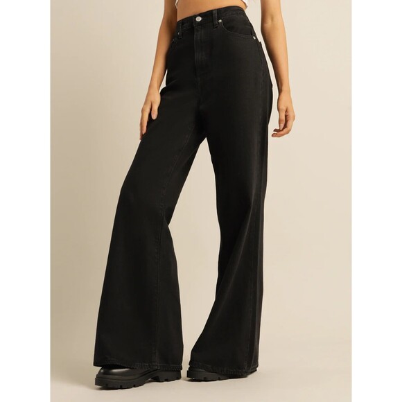 Levis Premium Womens Denim Jeans High Loose Flare Rise Black Wide Leg Baggy - Picture 2 of 10